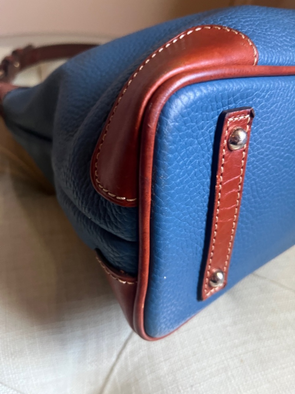 Dooney & Bourke Blue Leather Hobo with Brown Trim - Picture 9 of 17